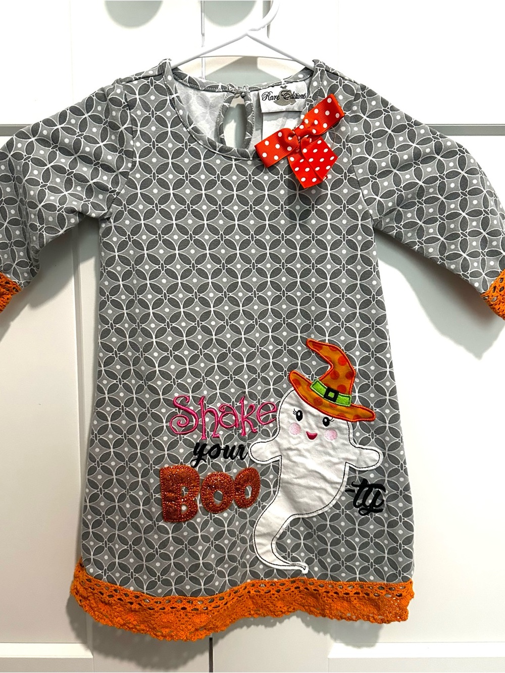 Rare Editions Gray Halloween Ghost Dress with Orange Accents